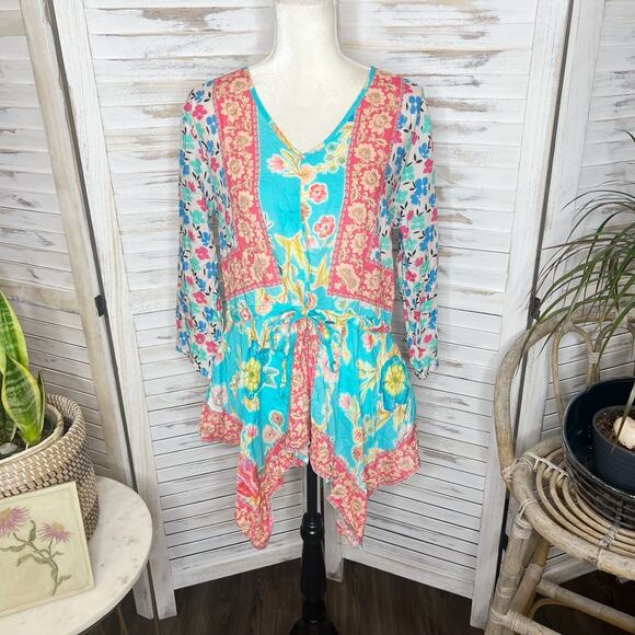 TOLANI COLLECTION Women's Vittoria Aqua Floral Tunic Top Modal Multicolor M NWT - Picture 3 of 16